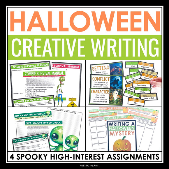 Halloween Writing Assignments - Creative Writing Activities for Halloween Bundle