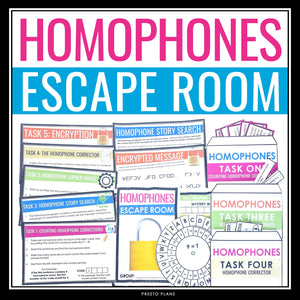 Homophones Escape Room Activity - Breakout Stations Grammar Review Game