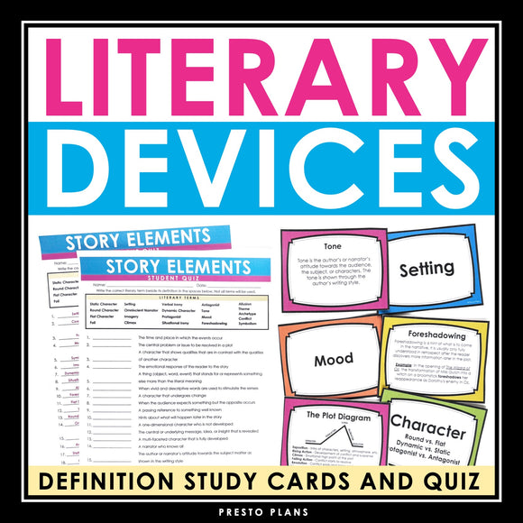 Story Elements and Literary Devices Review Flash Cards and Quiz