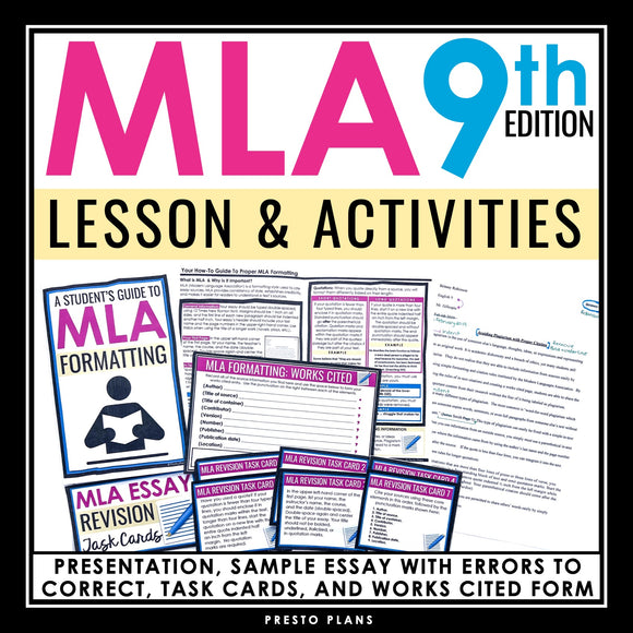 MLA Formatting 9th Ed. Presentation, Activity, Citation Practice, and Task Cards