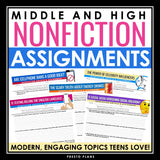 Nonfiction Reading Comprehension - Articles and Reading Response Assignments