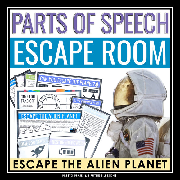 Parts of Speech Escape Room Activity - Grammar Breakout Game - Alien Planet