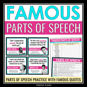 Parts of Speech Practice Activity - Famous Quotes Task Cards Grammar Activity