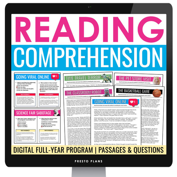 Reading Comprehension Passages and Questions Digital Test Prep Program