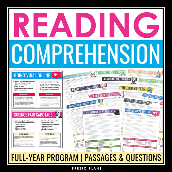 Reading Comprehension Passages and Questions Program - Middle School Test Prep