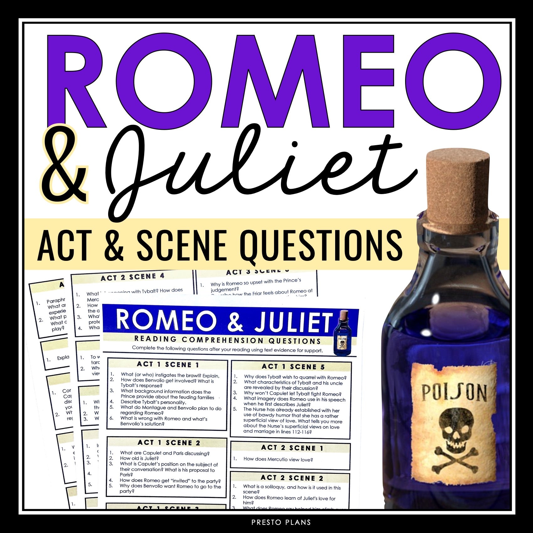 Romeo and Juliet Questions Act and Scene Questions for Shakespeare's