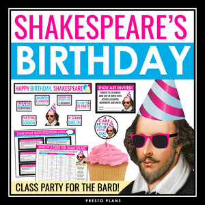 Shakespeare Birthday Party - Classroom Decor, Posters, Activities, and Games