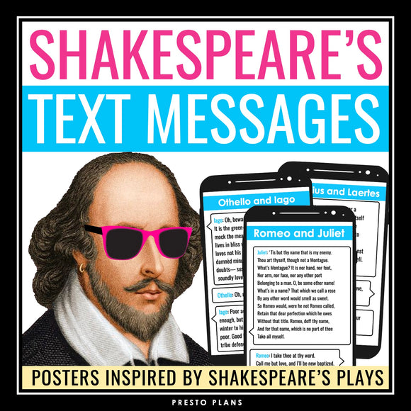 Shakespeare Posters - Text Messages Bulletin Board Display ELA Class Decor