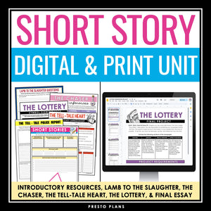 Short Story Unit Plan - Slides, Assignments, & Activities - Digital Print Bundle