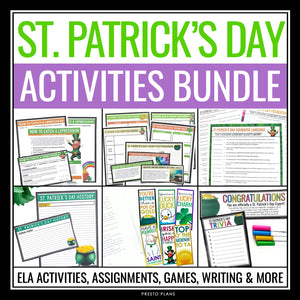 St. Patrick's Day Activities, Assignments Presentations, and Games Bundle