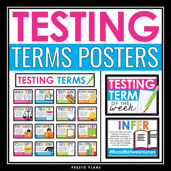 Standardized Testing Terms Posters and Activity - Test Prep Bulletin Board Decor