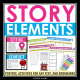 Story Elements Posters and Activities - Fiction Literary Devices Bulletin Board