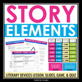 Story Elements Introduction - Short Story Elements Slides, Review Game, & Quiz