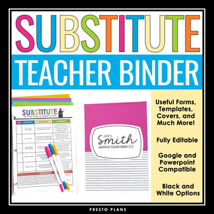 Substitute Teacher Binder - Forms, Templates, and Resources for Supply Teachers