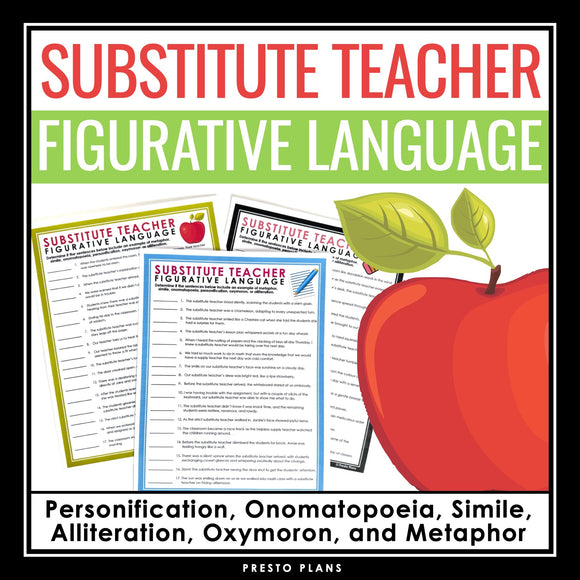 Emergency Sub Plan Assignment - Figurative Language Substitute Teacher Activity