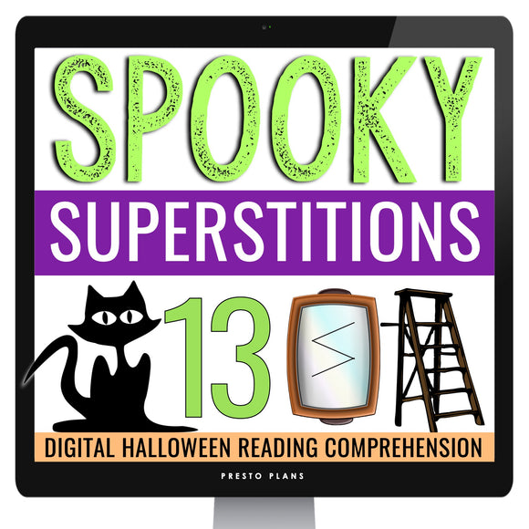 Halloween Reading Comprehension - Superstitions Nonfiction Assignments - Digital