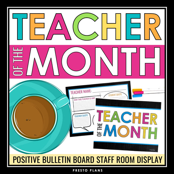 Teacher of the Month - Staff Room Bulletin Board Recognition Award Display