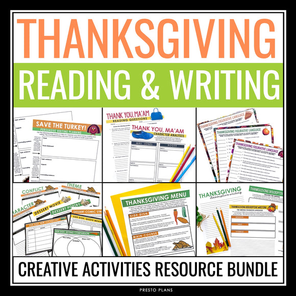 Thanksgiving Reading and Writing Activities and Assignments Creative Bundle