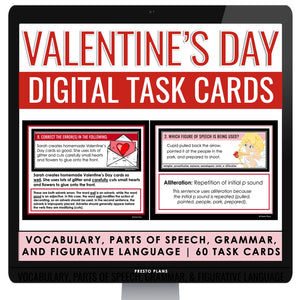 Valentine's Day Digital Tasks Grammar Parts of Speech Vocab Figurative Language