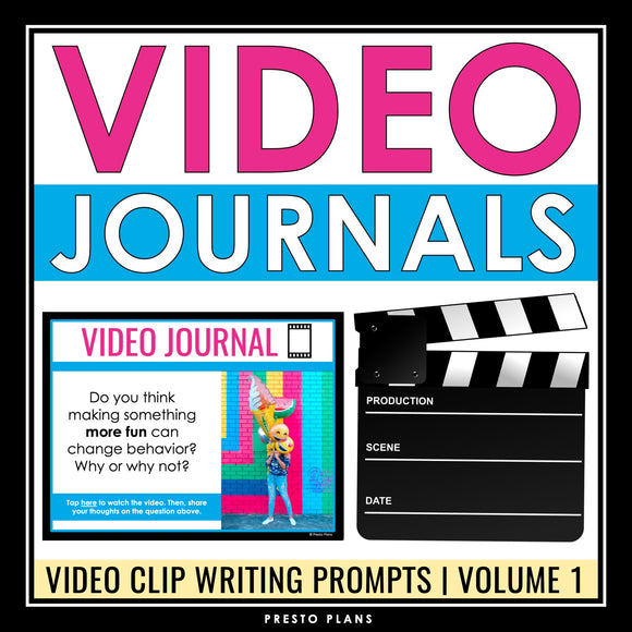 Video Journal Writing Prompts - Video Clip Opinion and Personal Writing Volume 1