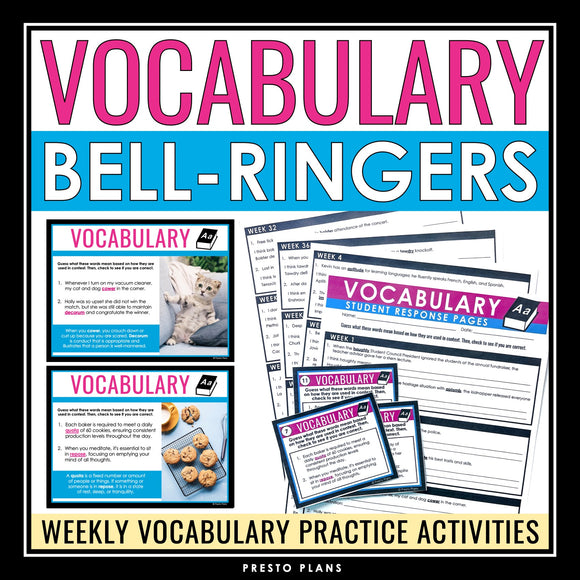 Vocabulary Bell Ringers - Standardized Test Prep Weekly Practice Slides Activity