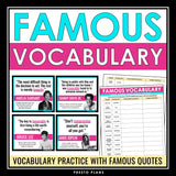 Vocabulary Activity - Famous Quotes Task Cards Context Clues Vocabulary Station