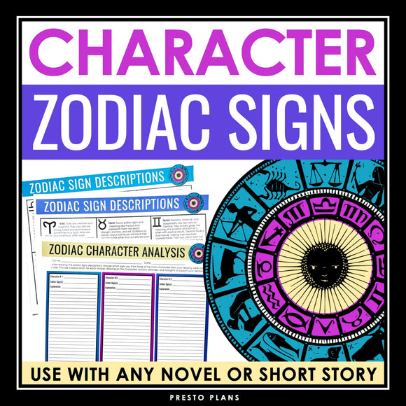 Character Analysis Assignment - Zodiac Horoscopes Activity for Character Traits