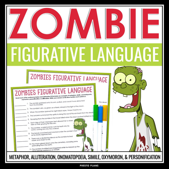 Halloween Figurative Language Assignment - Literary Devices Activity - Zombies