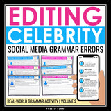 Grammar Activity - Editing Celebrity Social Media Errors Assignments (Volume 2)