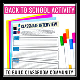 Back to School Activity - Classmates Interview First Day of School Activity