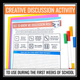 Back to School Activity - Discussion Questions First Day Get to Know You Game