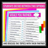 Back to School Activity - Would You Rather Get to Know You First Days Activity