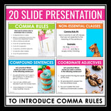 Comma Rules Introduction - Presentation, Practice Activity, Handout, and Posters