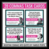 Comma Rules Practice Activity - Correct Comma Errors in Famous Quotes Task Cards