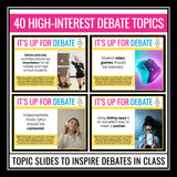 Debate Topics Bell Ringers Presentation Slides and Debate Task Cards Activity