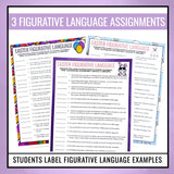 Easter Figurative Language Assignments - Literary Devices Worksheet Activities