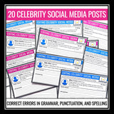 Grammar Activity - Editing Celebrity Social Media Grammar Errors Assignments