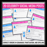 Grammar Activity - Editing Celebrity Social Media Errors Assignments (Volume 2)