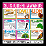 End of the Year Awards - Animal Edition Student Award Certificates