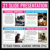 Formal Writing Style - Academic Essay Writing Presentation, Handouts, & Activity