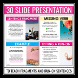 Fragments and Run-On Sentences Lesson - Grammar Presentation and Assignments