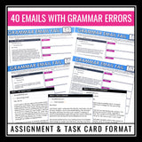 Grammar Activity - Correcting Grammar Errors in Emails Assignments & Task Cards