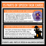 Halloween Parts of Speech Task Cards Activity - Labeling Parts of Speech