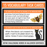 Halloween Vocabulary Activity - Using Context Clues Vocabulary Task Cards