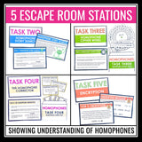 Homophones Escape Room Activity - Breakout Stations Grammar Review Game