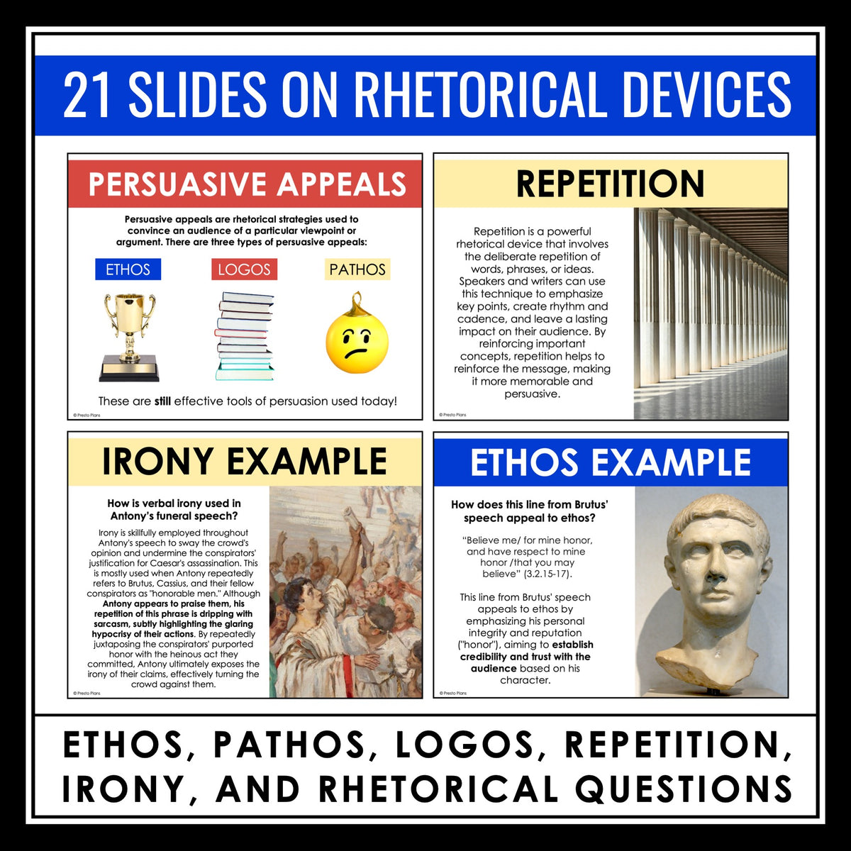 Julius Caesar Antony's Speech Rhetoric Presentation & Activities - Sha ...