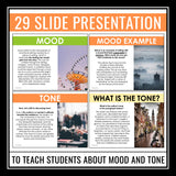 Mood and Tone Lesson - Presentation and Story Elements Worksheet Assignment