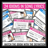 Idioms Activity - Understanding Idioms in Song Lyrics Music Matching Game