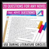 Novel Questions - Use with Literature Circles, Book Clubs, & Independent Reading