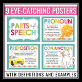 Parts of Speech Posters - Classroom Bulletin Board Grammar Decor Display